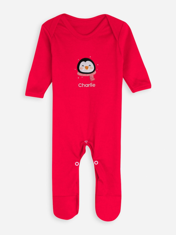 Personalised Christmas Character Baby Rompersuit by Stitch Style. - Image 1 of 4 Personalised Christmas Character Baby Rompersuit by Stitch Style. - Image 1 of 4