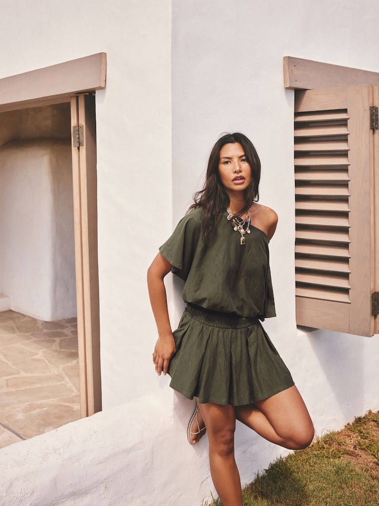Verde caqui - Jersey Slouchy Shoulder Mini Dress - Imagen 1 de 8