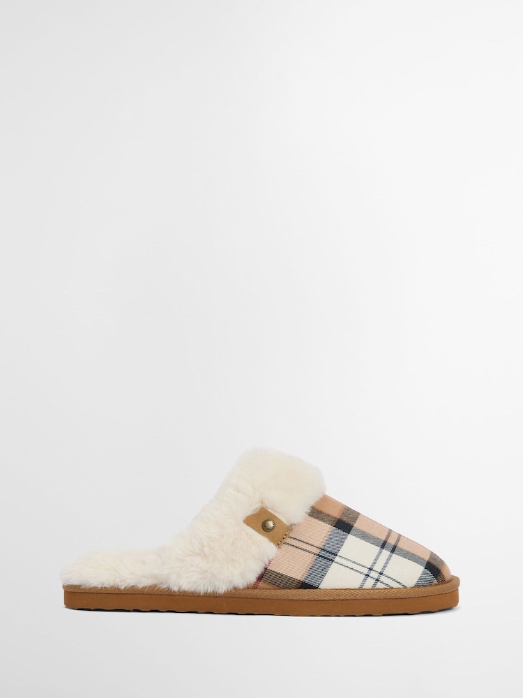 Barbour Beige Claudia Tartan Mule Slippers - Image 1 of 8 Barbour Beige Claudia Tartan Mule Slippers - Image 1 of 8
