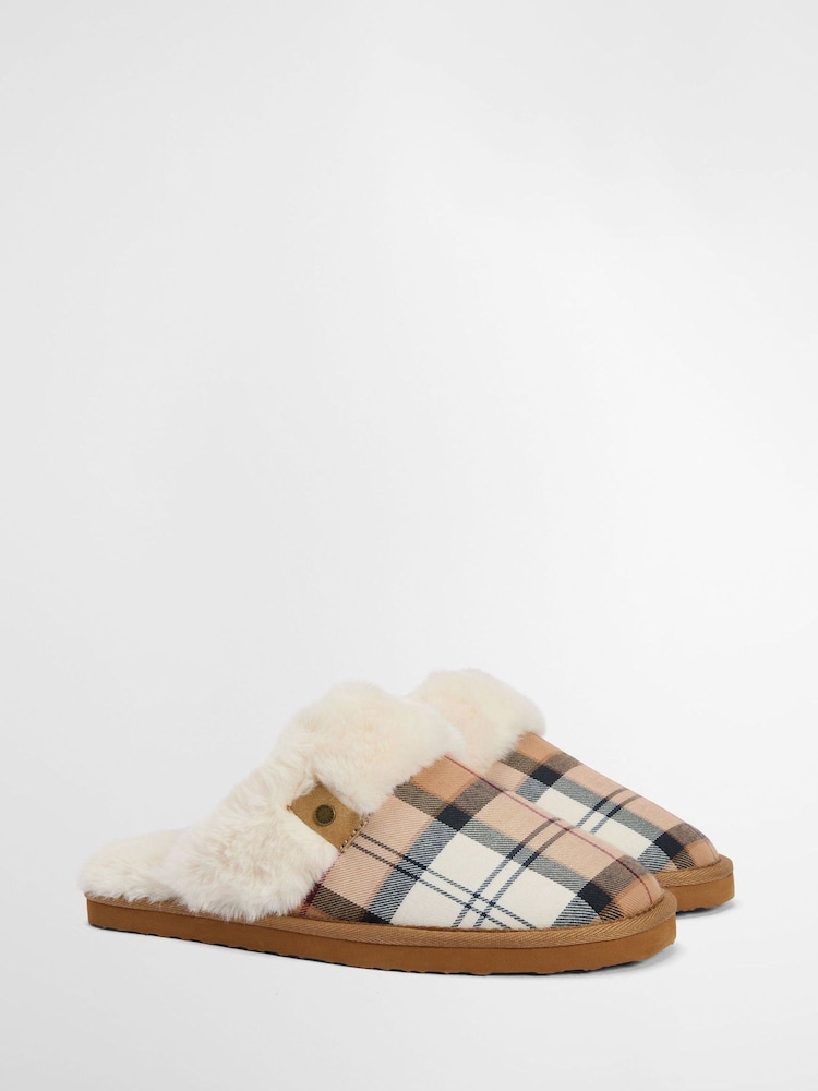 Barbour Beige Claudia Tartan Mule Slippers - Image 2 of 8 Barbour Beige Claudia Tartan Mule Slippers - Image 2 of 8