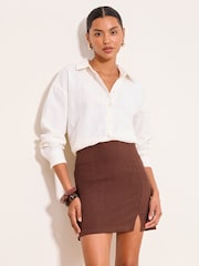 Lipsy Chocolate Brown Touch of Linen Mini Skirt - Image 1 of 4