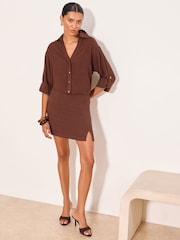 Lipsy Chocolate Brown Touch of Linen Mini Skirt - Image 3 of 4