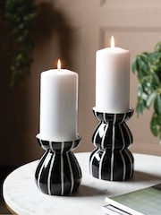 Rockett St George Set of 2 Black/White Stripe Candle Holders - Image 1 of 5