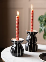Rockett St George Set of 2 Black/White Stripe Candle Holders - Image 2 of 5