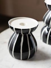 Rockett St George Set of 2 Black/White Stripe Candle Holders - Image 4 of 5