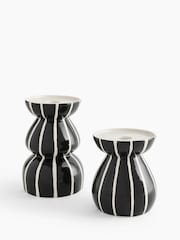 Rockett St George Set of 2 Black/White Stripe Candle Holders - Image 5 of 5