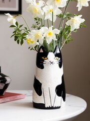 Rockett St George Black/Cream Claude the Cat Vase - Image 2 of 8