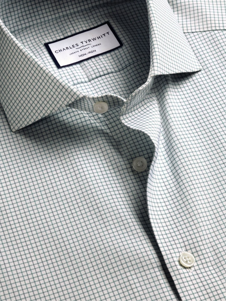 Charles Tyrwhitt Green Two Tone Non-iron Performance Check Slim Fit Shirt - Image 6 of 6 Charles Tyrwhitt Green Two Tone Non-iron Performance Check Slim Fit Shirt - Image 6 of 6