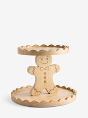 Natural Wood Gingerbread Scallop Edge Two Tier Cake Stand - Image 1 of 4