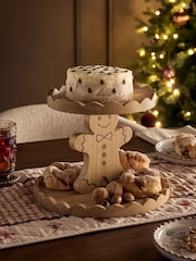 Natural Wood Gingerbread Scallop Edge Two Tier Cake Stand - Image 2 of 4