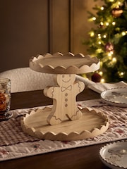 Natural Wood Gingerbread Scallop Edge Two Tier Cake Stand - Image 3 of 4