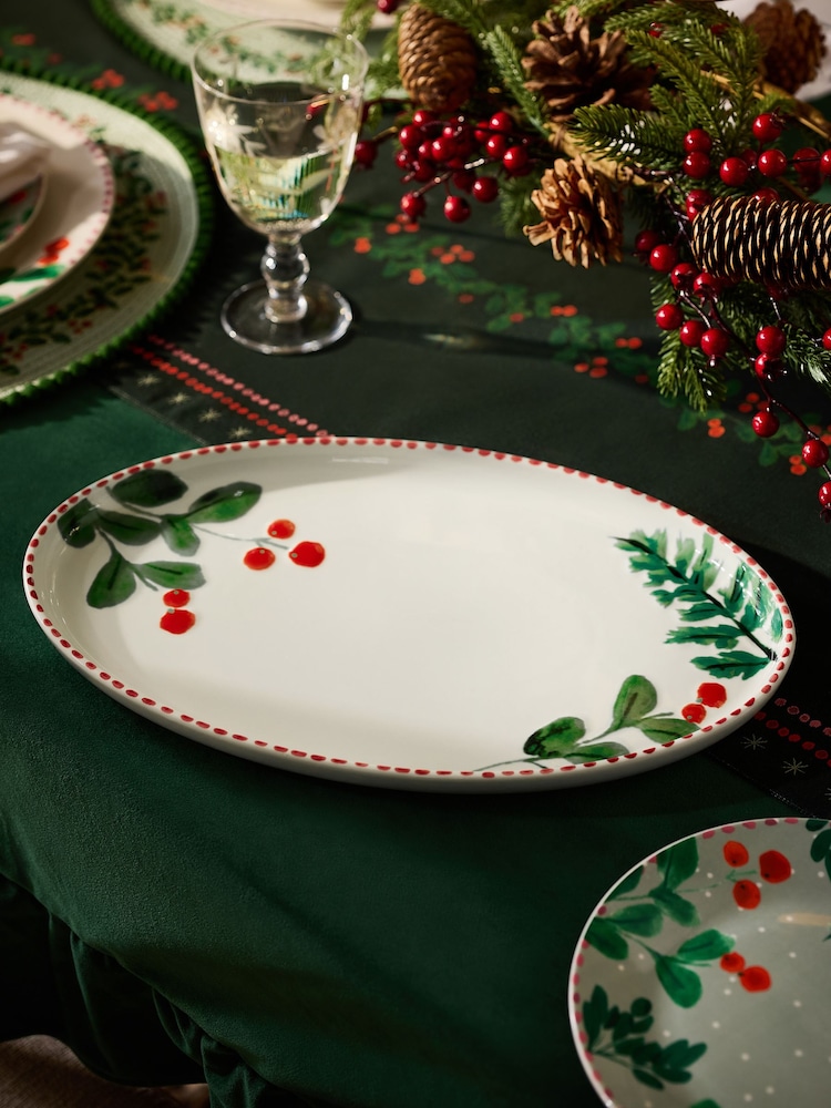 Natural Christmas Foliage Holly and Winter Berry Serving Platter - Image 1 of 4 Natural Christmas Foliage Holly and Winter Berry Serving Platter - Image 1 of 4
