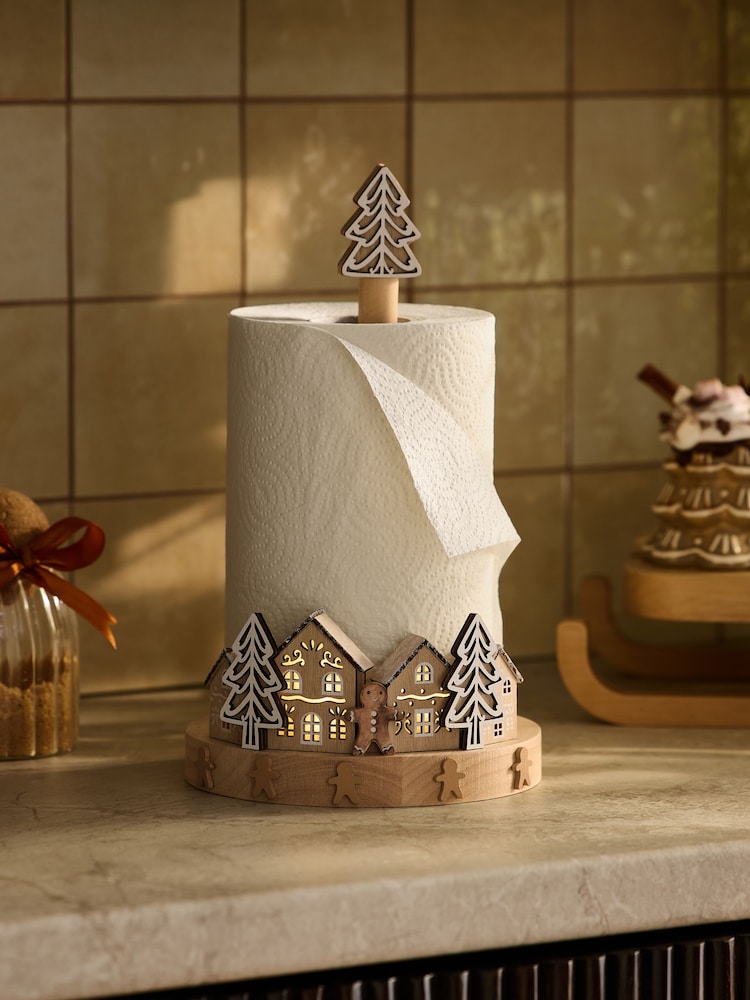 Natural Light Up Christmas Gingerbread Kitchen Roll Holder - Image 1 of 5 Natural Light Up Christmas Gingerbread Kitchen Roll Holder - Image 1 of 5