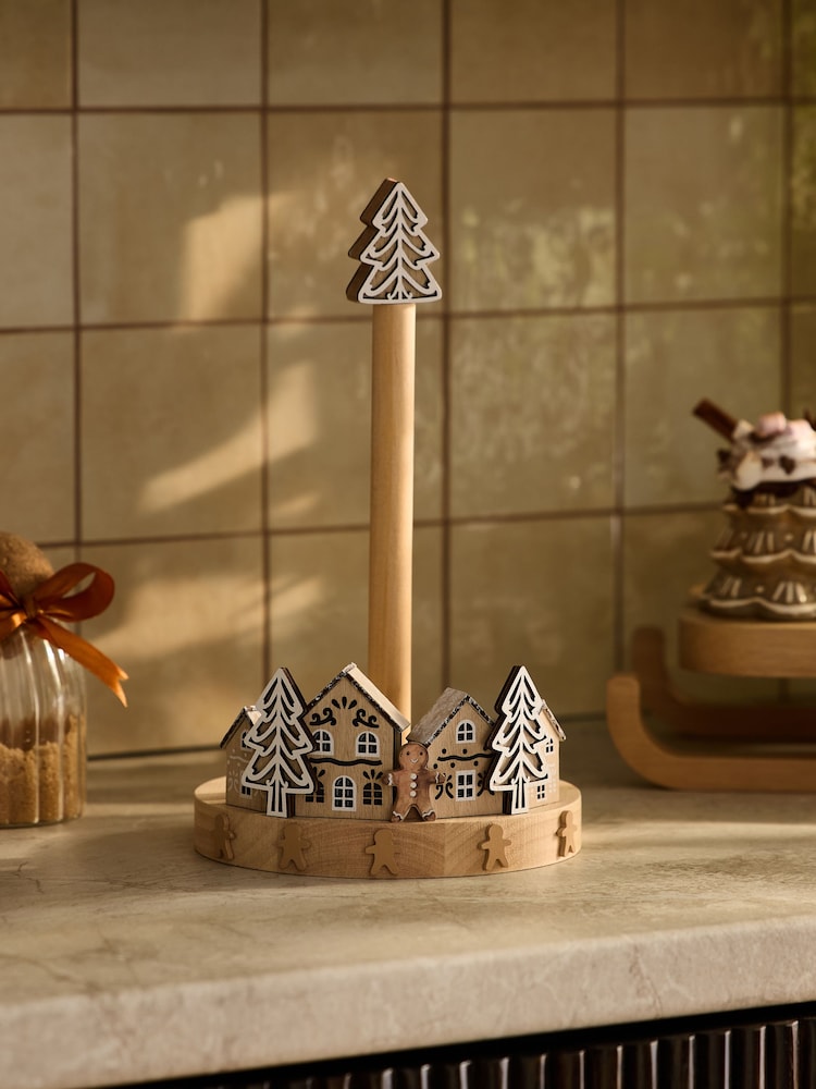 Natural Light Up Christmas Gingerbread Kitchen Roll Holder - Image 2 of 5 Natural Light Up Christmas Gingerbread Kitchen Roll Holder - Image 2 of 5