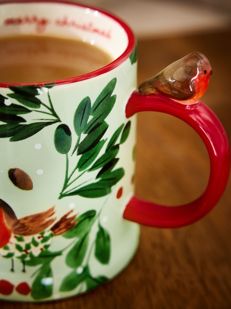 Green Merry Christmas Robin Mug - Image 2 of 3 Green Merry Christmas Robin Mug - Image 2 of 3