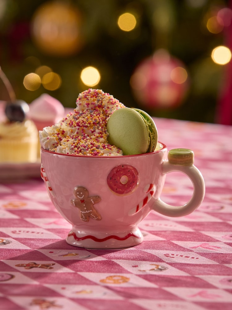 Pink Festive Food Gingerbread and Treats Footed Mug - Image 1 of 3 Pink Festive Food Gingerbread and Treats Footed Mug - Image 1 of 3