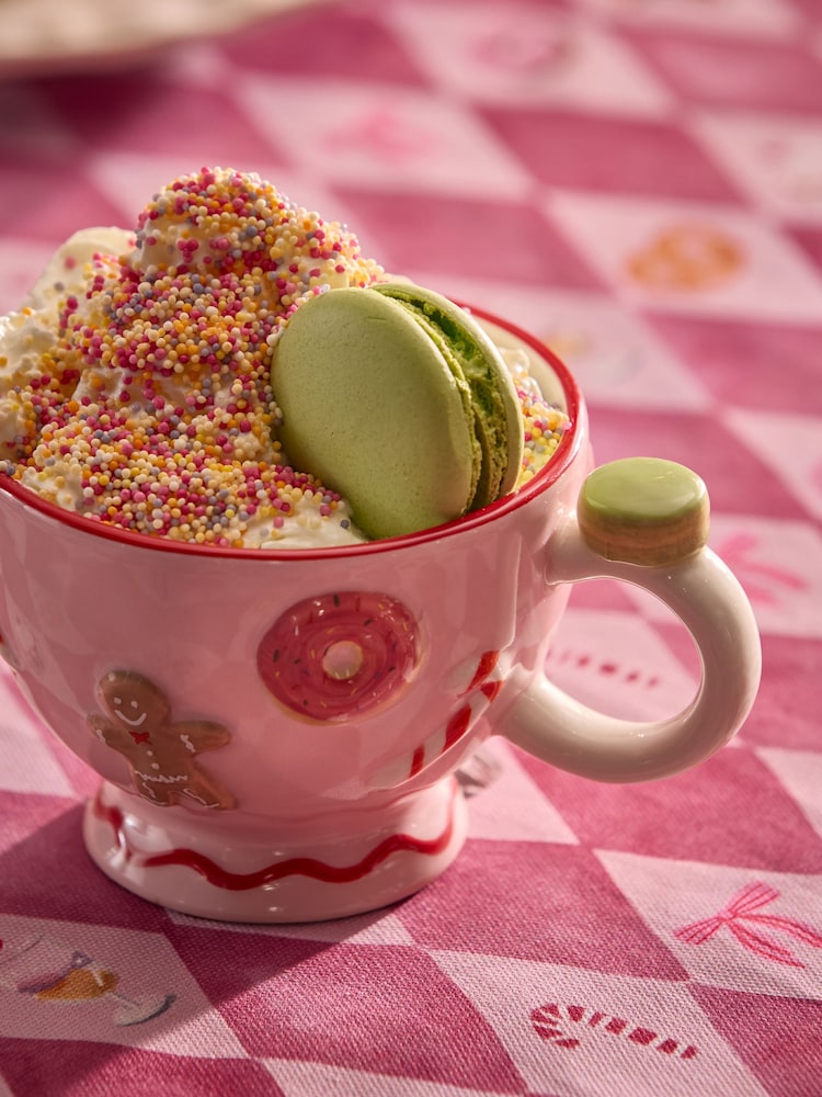 Pink Festive Food Gingerbread and Treats Footed Mug - Image 2 of 3 Pink Festive Food Gingerbread and Treats Footed Mug - Image 2 of 3