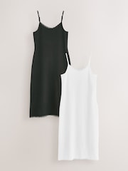 Black/White Long Cotton Slip with Lace Trim - Image 1 of 5