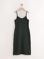 Black/White Long Cotton Slip with Lace Trim - Image 2 of 5
