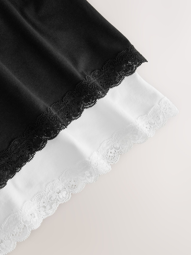Black/White Long Cotton Slip with Lace Trim - Image 5 of 5