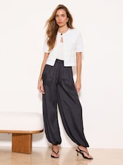 Lipsy Ivory Short Sleeve Ribbed Knit Buttoned Shrug Cardigan - Image 3 of 4