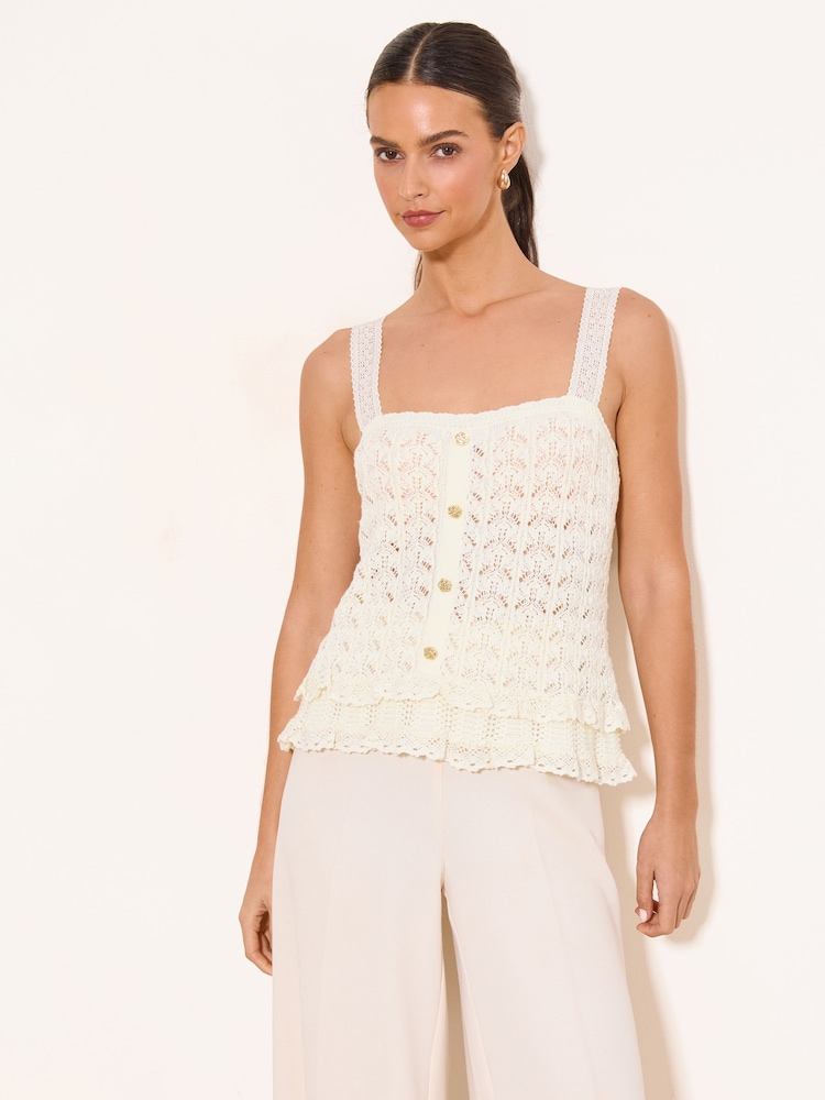 Lipsy Ivory Lace Detail Frill Crochet Knitted Vest - Image 1 of 4