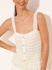 Lipsy Ivory Lace Detail Frill Crochet Knitted Vest - Image 3 of 4