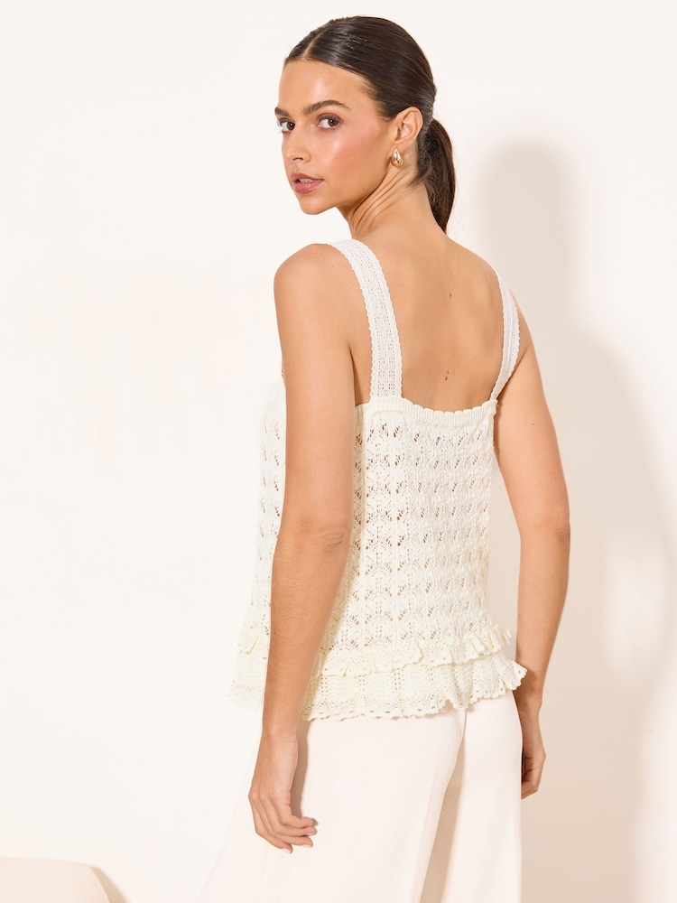 Lipsy Ivory Lace Detail Frill Crochet Knitted Vest - Image 4 of 4