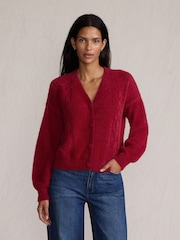 Lands' End Red Eyelash Fuzzy Pointelle Cardigan - Image 1 of 4