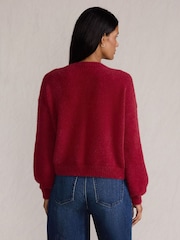 Lands' End Red Eyelash Fuzzy Pointelle Cardigan - Image 2 of 4