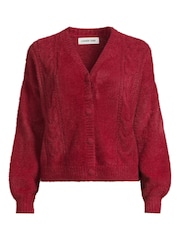 Lands' End Red Eyelash Fuzzy Pointelle Cardigan - Image 4 of 4