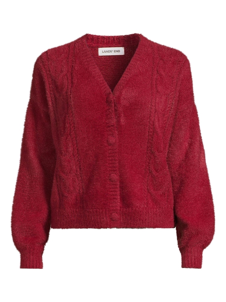 Lands' End Red Eyelash Fuzzy Pointelle Cardigan - Image 4 of 4