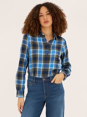 Lands' End Blue Long Sleeve Button Through Flannel Shirt - Image 1 of 7