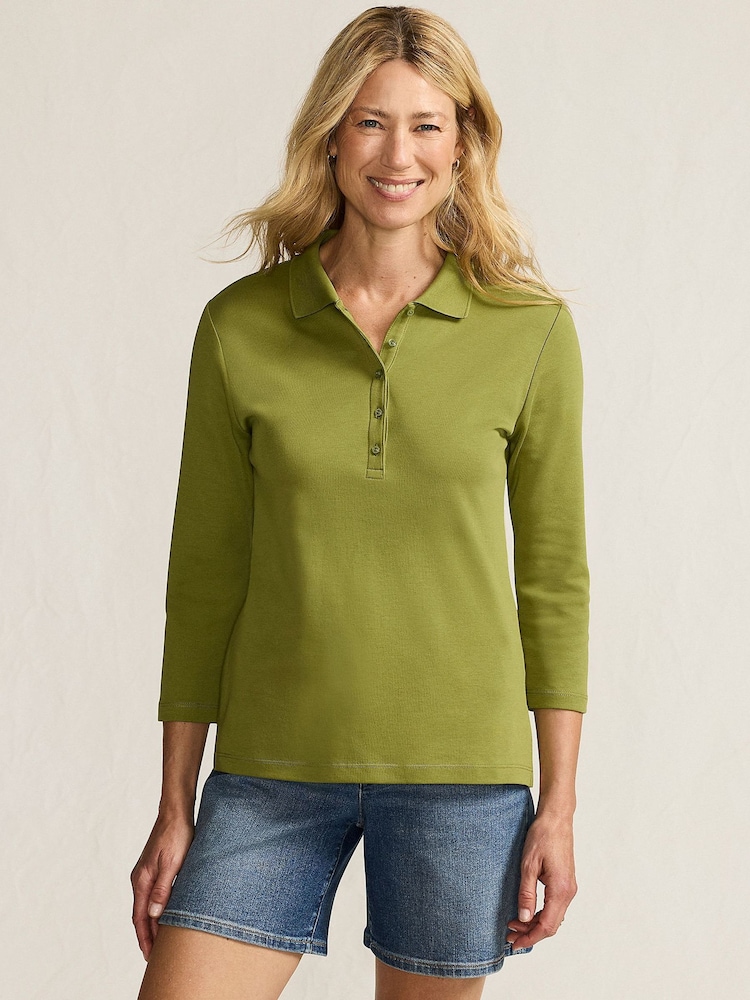 Lands' End Green Supima 3Q Sleeve Polo Shirt - Image 2 of 4 Lands' End Green Supima 3Q Sleeve Polo Shirt - Image 2 of 4