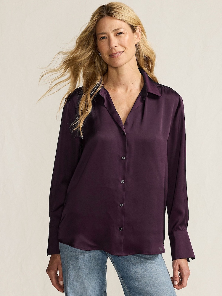 Lands' End Purple Satin Shirt - Image 2 of 4 Lands' End Purple Satin Shirt - Image 2 of 4