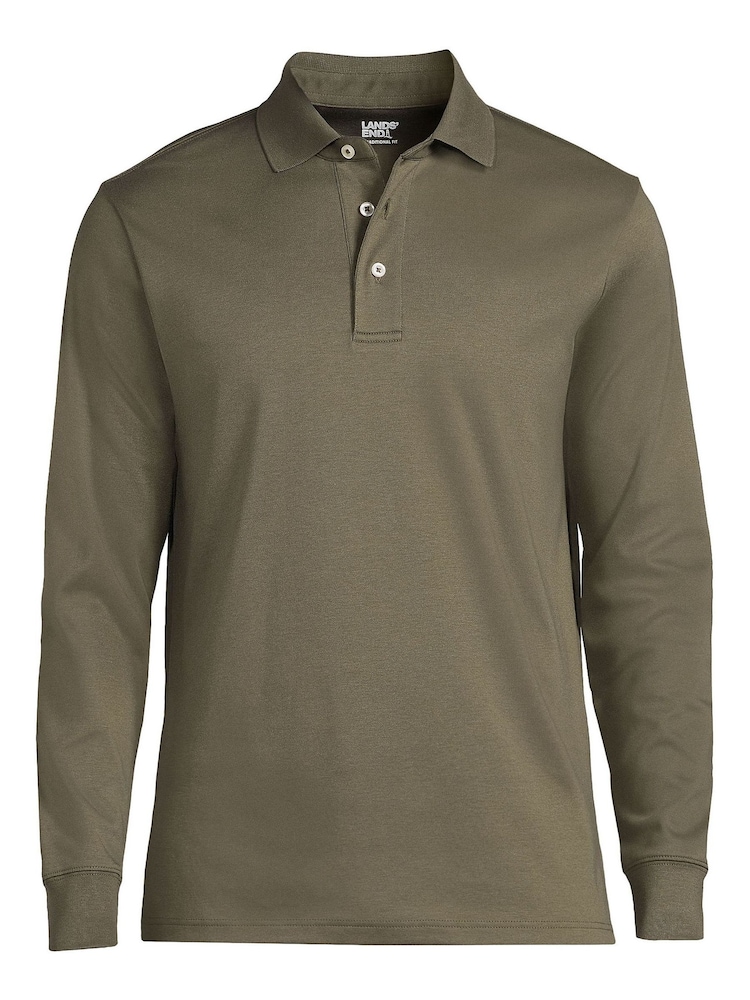 Lands' End Green Long Sleeve Supima Cotton Polo Shirt - Image 2 of 2 Lands' End Green Long Sleeve Supima Cotton Polo Shirt - Image 2 of 2