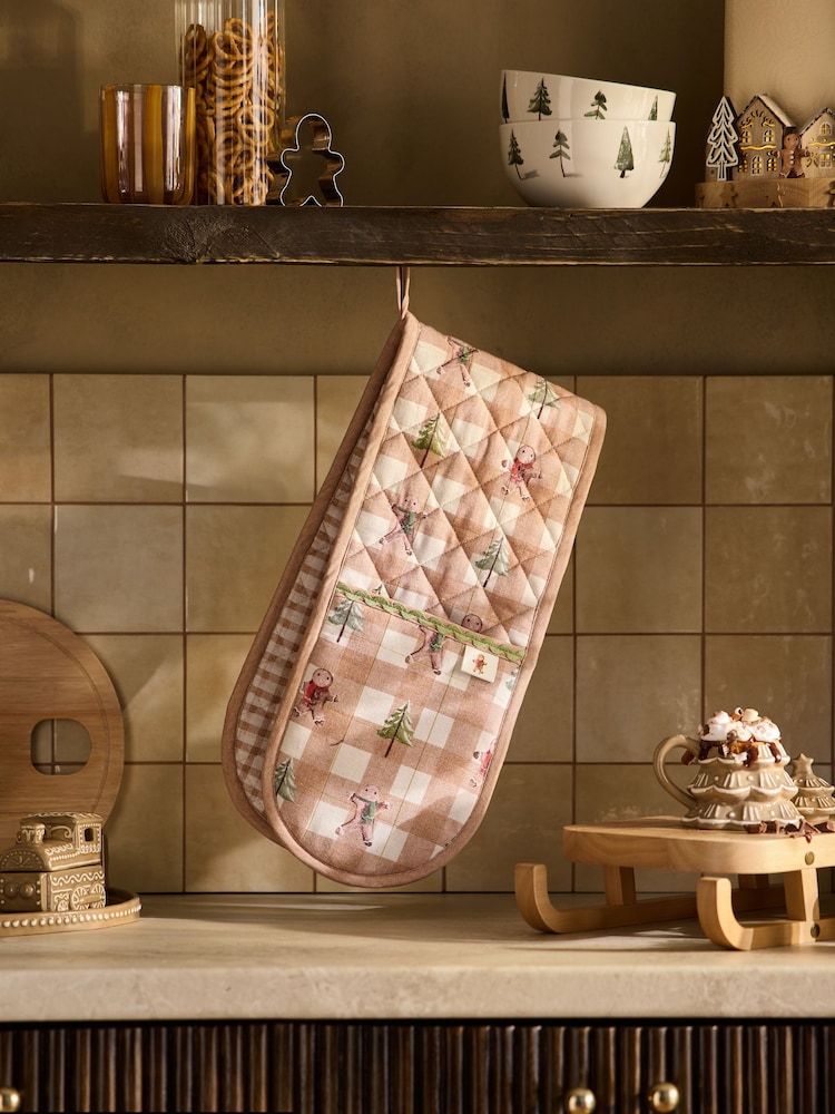 Natural Christmas Gingerbread Oven Gloves - Image 1 of 4 Natural Christmas Gingerbread Oven Gloves - Image 1 of 4