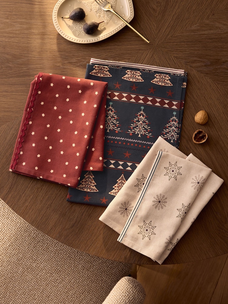 Set of 3 Multi Christmas Fairisle Tea Towels - Image 1 of 4 Set of 3 Multi Christmas Fairisle Tea Towels - Image 1 of 4
