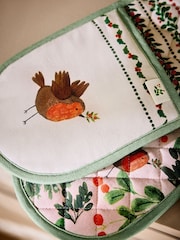 Sage Green Christmas Robin Oven Gloves - Image 3 of 4