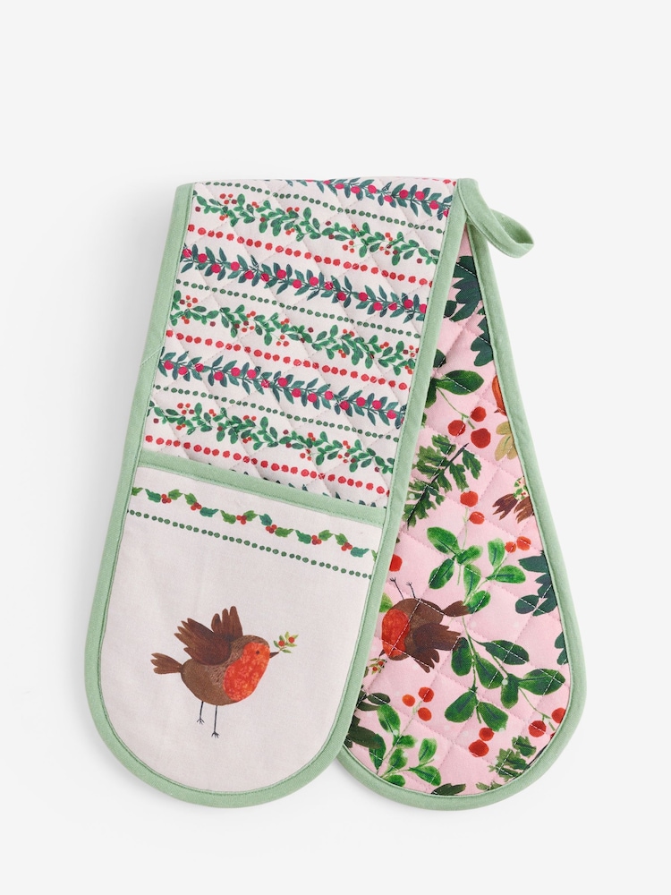 Sage Green Christmas Robin Oven Gloves - Image 4 of 4