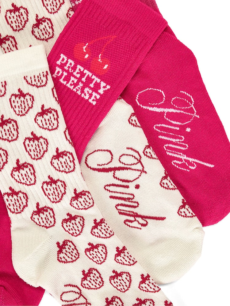 Victoria's Secret Pink Pink Strawberry Print 2 Pack Crew Socks - Image 2 of 2 Victoria's Secret Pink Pink Strawberry Print 2 Pack Crew Socks - Image 2 of 2
