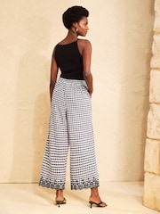 Love & Roses Black Gingham Embroidered Scallop Trim Wide Leg Trousers - Image 5 of 5