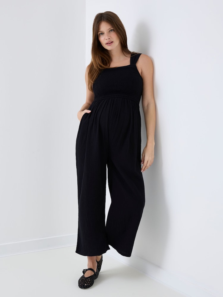 JoJo Maman Bébé Black Maternity & Nursing Wide Leg Jersey Jumpsuit - Image 2 of 5