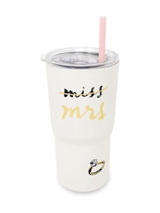 Kate Spade White Stainless Steel 20 oz Tumbler with Straw Miss to Mrs - Image 1 of 2