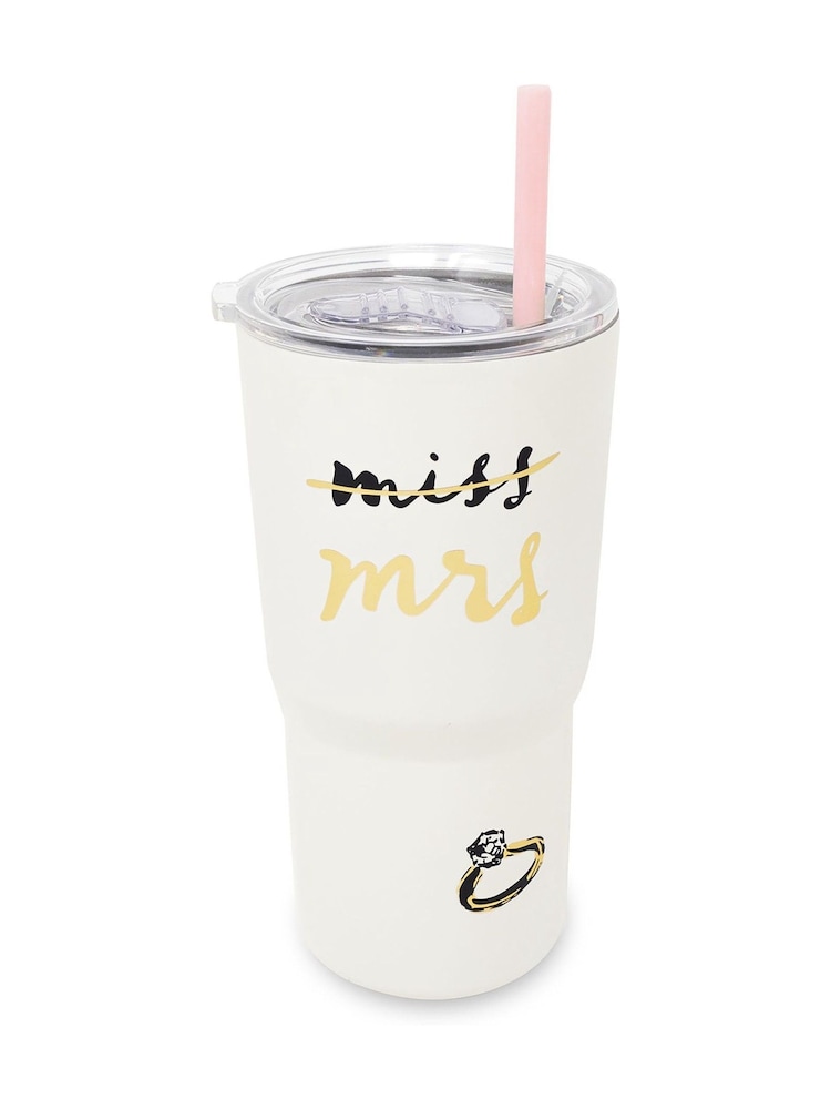 Kate Spade White Stainless Steel 20 oz Tumbler with Straw Miss to Mrs - Image 1 of 2 Kate Spade White Stainless Steel 20 oz Tumbler with Straw Miss to Mrs - Image 1 of 2