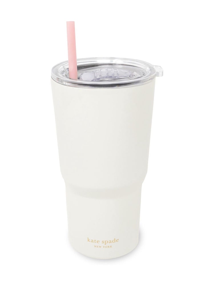 Kate Spade White Stainless Steel 20 oz Tumbler with Straw Miss to Mrs - Image 2 of 2 Kate Spade White Stainless Steel 20 oz Tumbler with Straw Miss to Mrs - Image 2 of 2