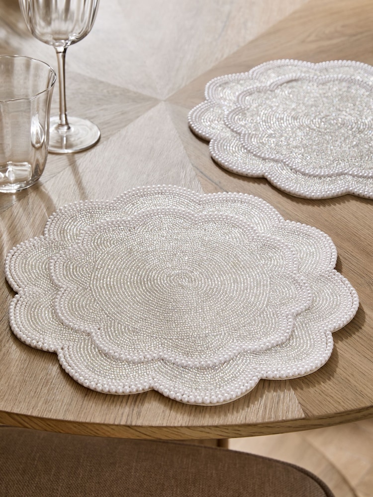 Set of 2 Pearl Beaded Scallop Placemats - Image 1 of 5