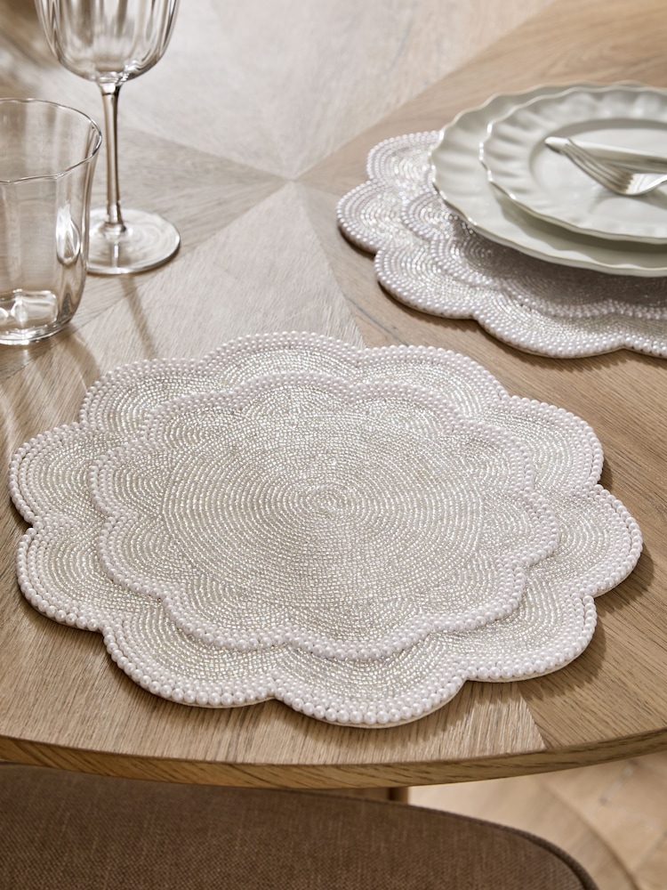 Set of 2 Pearl Beaded Scallop Placemats - Image 2 of 5
