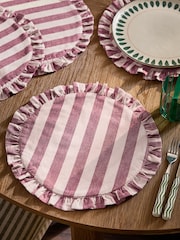 Set of 4 Red Stripe Ruffle Fabric Placemats - Image 1 of 4