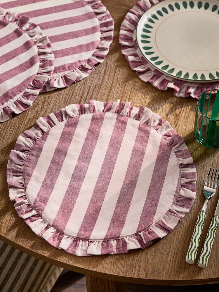 Set of 4 Red Stripe Ruffle Fabric Placemats - Image 1 of 4
